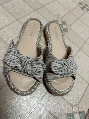 Charter Club Neutral Striped Knotted Slide Sandals